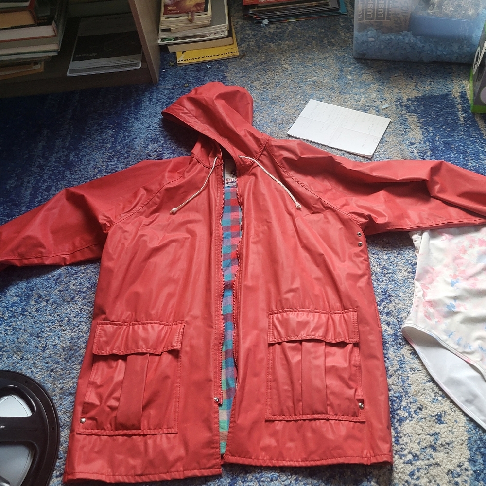 Vintage Sailmaker Outerwear Lined Hooded Rain Coat Jacket Blue Sz M